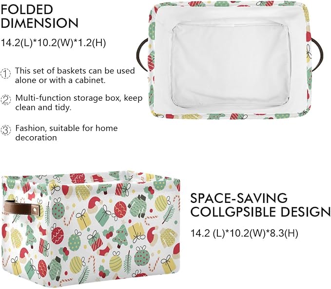 Christmas Storage Basket Tree Candy Canes Socks and Gift Storage Bins Organizer Bag Collapsible Closet Shelf Baskets Cube with handle for Baby Cloth Pet Toy Book 14.2×10.2×8.3 IN-CubbioJoy