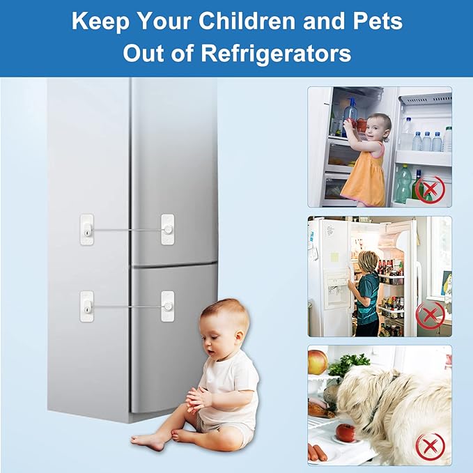 AOSITE Mini Fridge Locks for Kids No Drill Refrigerator Locks for Adults Cupboard Lock Child Safety Locks for Cabinets Drawer Locks Freezer Lock Baby Proofing (White, 2)-CubbioJoy