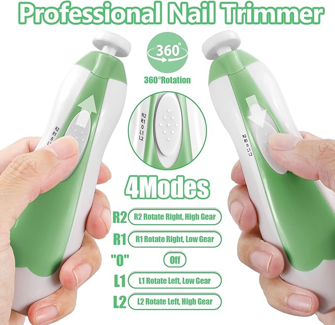 Baby Nail Trimmer Electric, 6 in 1 Baby Nail File Clippers Infant Grooming Kit Manicure Set for Toddler or Adults, Green-CubbioJoy