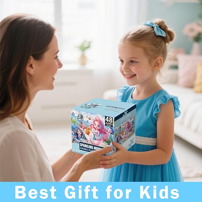 Jumbo Floor Puzzle for Toddlers & Kids Ages 3-5, 48-Piece Mermaid and Underwater Large Jigsaw Puzzle with Educational Fun, Great Gift for Boys & Girls Ages 4-8-CubbioJoy