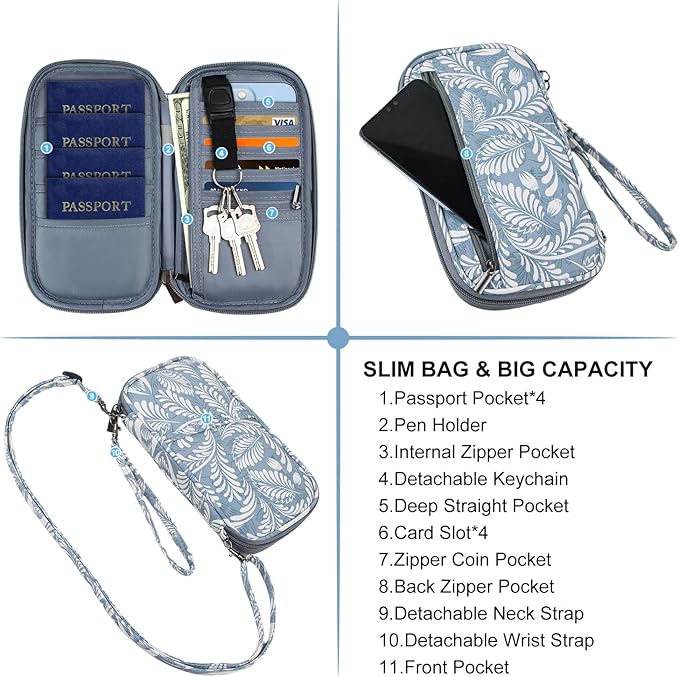 jiemei RFID Family Passport Wallet Holder Waterproof, Travel Document Organizer Credit Card Clutch Bag for Men Women (RFID Leaf)-CubbioJoy