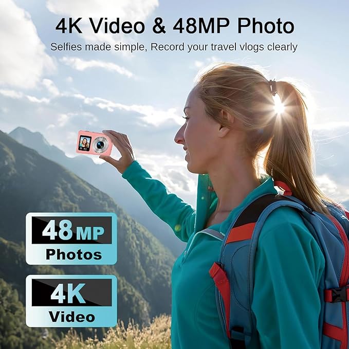 Digital Camera,Autofocus 4K Vlogging Camera for Photography with 32GB Card,48MP Portable Compact Point and Shoot Kids Digital Cameras for Kids Boys Girls with 18X Zoom,Anti-Shake-CubbioJoy