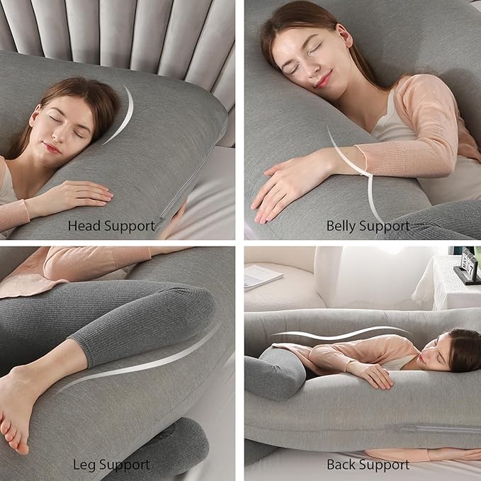 Amagoing Pregnancy Pillows with Cooling Cover, U-Shape Full Body Pillow for Sleeping, Support for Back, Legs, Belly, HIPS for Pregnant Women, Maternity Pillow for Adults, Dark Grey Cooling-CubbioJoy
