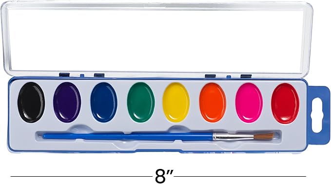 Bedwina Watercolor Paint Set- Bulk Of 24 Sets - 8 Water Color Washable Paints, Palette Tray and Painting Brush, for Art Schools and Paint Party Supplies-CubbioJoy