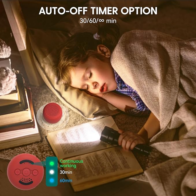 Babelio White Noise Sound Machine for Adults Kids Baby, Mini, 15 Non-looping Sounds, Timer, Memory Function, Easy to Pocket and Travel Red-CubbioJoy