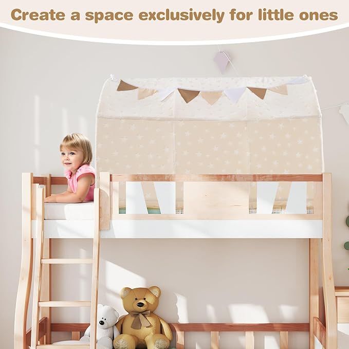 INFANS Kids Bed Tent with Glow in The Dark, Portable Children Playhouse Privacy Space Twin with Mat Star Light Double Net Curtain, Indoor Outdoor Princess Tents Castle for Boys Girls-CubbioJoy