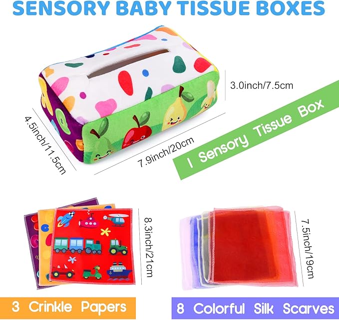 Baby Toys 6 to 12 Months - Tissue Box Toy Montessori for Babies 6-12 Months, Soft Stuffed High Contrast Crinkle Infant Sensory Toys, Boys&Girls Kids Early Learning Gifts-CubbioJoy