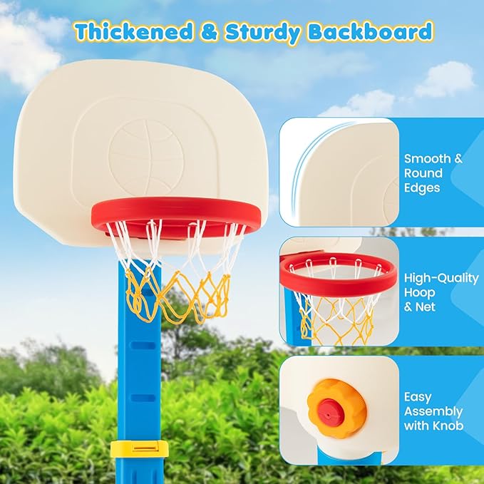 Costzon Kids Basketball Hoop, Height Adjustable 3.9FT- 5.2FT Basketball Goal for Kids, Portable Mini Basketball Set, Indoor Outdoor Toddler Basketball Hoop, Gift for Boys Girls-CubbioJoy