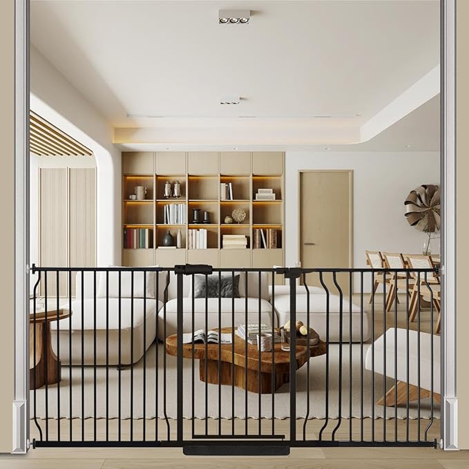 30" Tall Extra Wide Baby Gate for Doorways Stairs Large Long Dog Gates Pressure Mounted Indoor Safety Gates Walk Through Toddler Child Gates for Kids or Pets (Black, 76.38-86.3"/194-219cm)-CubbioJoy