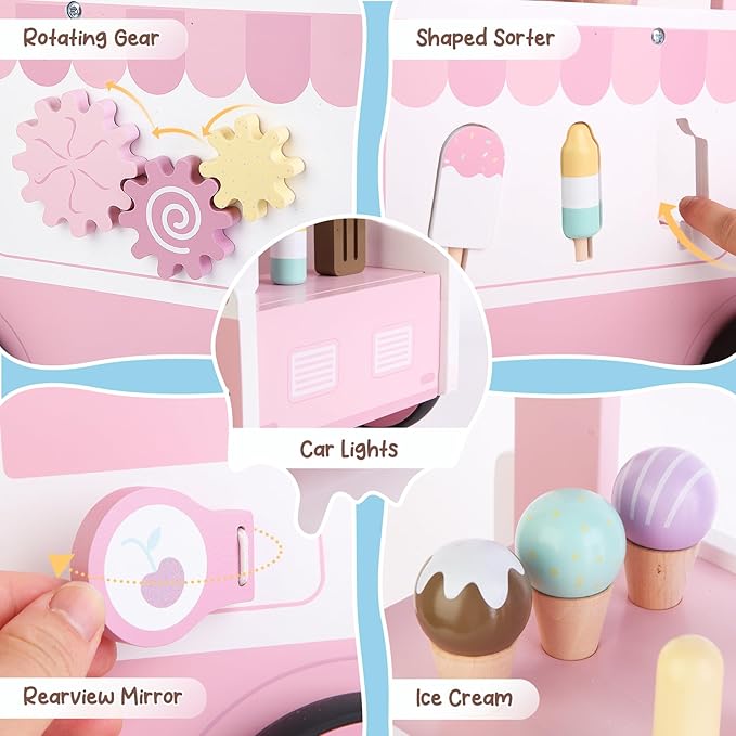 Asweets Wooden Baby Push and Pull Walker with Wheels, Learining Acticity Walker for Boys & Girls, Multiple Activities Center, Develops Motor Skills & Stimulates, 17.3''L x 9.1''W x 18.1''H-CubbioJoy