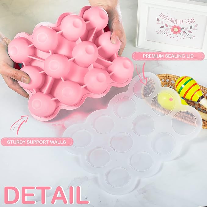 3 Pcs Baby Food Storage Container 12 Cup Silicone Baby Food Freezer Tray with Lid Stackable Reusable Silicone Baby Food Freezer Storage Tray for Food Vegetable Fruit Puree and Breast Milk (Pink)-CubbioJoy