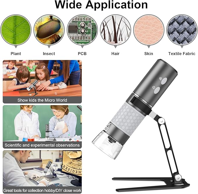 4K 3840x2160p WiFi Digital Microscope for iPhone Android Phone and Windows Mac PC, Wireless Handheld Microscope Camera, Portable Microscope with Metal Stand for Adults and Kids-CubbioJoy
