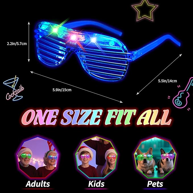 40 PCs LED Glasses,Light Up Glasses,Glow Glasses Glow In The Dark Party Supplies Suitable For Kids/Adults, 3 Light up Modes, 5 Neon Colors Rave Party,Wedding, Birthday, Concert, New Year, Carnival-CubbioJoy