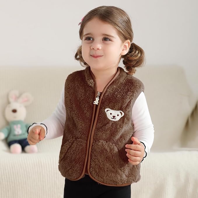 Baby Boys Girls Fleece Vest Zip Up Cute Bear Jackets Fuzzy Fall Winter Warm Clothes Newborn Outwear for Toddler Infant-CubbioJoy