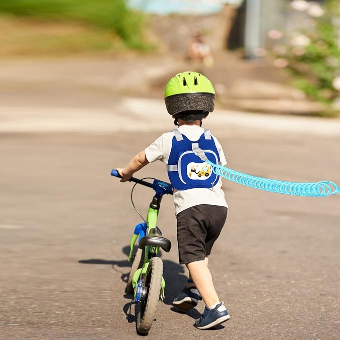 Accmor Toddler Harness Leash, Kids Cute Excavator Walking Harness Tether Wristband Assistant Strap Belt Protector for Baby Boys, Collapsible Child Leash + Anti Lost Wrist Link for Outdoor Travel Blue-CubbioJoy