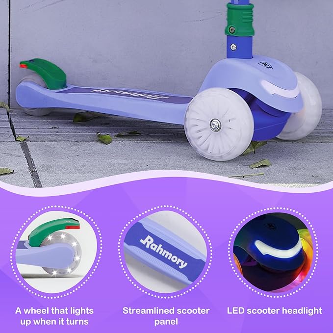 3-Wheel Light-Up Kids Scooter, 20 Different Light Patterns,Three Adjustable Heights,Lean to Steer, Balance Scooter for Ages 3-8-CubbioJoy