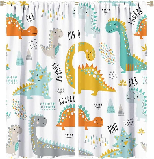Dinosaur Curtains for Kids Boys Girls Home Decor Childish Cute Dino Animals Print Pattern Rod Pocket Blackout Window Drapes for Nursery Baby Bedroom Playroom W31.5xL72in 2 Panels-CubbioJoy