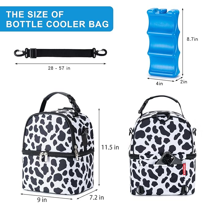Breastmilk Cooler Bag with Ice Pack Fits 6 Baby Bottles up to 9 Ounce, Breast Milk Pump Cooler Bag with Shoulder Strap for Nursing Mom Daycare, Work, Travel-CubbioJoy