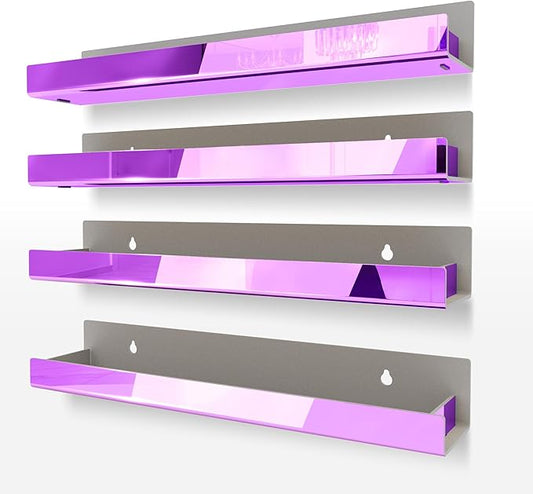 4 Pack 15 Inch Purple Reflective Acrylic Shelves, Purple Floating Shelves, Modern Sunglasses Essential Oil Picture Ledge Display Toy Storage Shelf-CubbioJoy