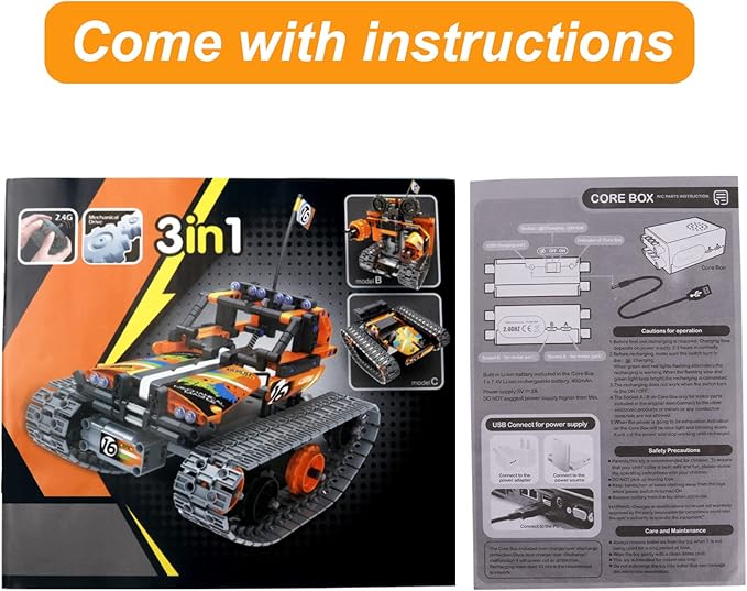 BIRANCO. STEM Remote Control Building Kit 3 in 1 RC Tracked Racer/Tank/Robot Engineering Toys, Science Construction Play Set, Toy Car Christmas for Boys & Girls Age 8-12 (392pcs)-CubbioJoy
