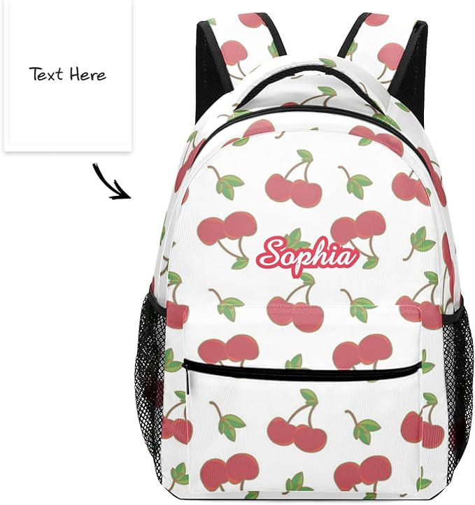 Cherry Pattern Custom Kids Backpack 16.5 Inch for Boy Girl, Personalized Waterproof Child School Travel Bag with Name-CubbioJoy