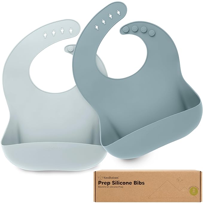KeaBabies 2-Pack Silicone Baby Bibs for Eating - Sturdy Food-Grade Silicone Bibs for Babies Girl, Boy, Large Food Catcher, Clean & Put On Easily, Waterproof Toddler Feeding Essentials (Alps)-CubbioJoy