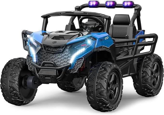 24V 2 Seater Ride on Car Truck, 4x200W, EVA Tires, 4WD/2WD, Remote Control, Rainbow Lights, Shock Absorbers, Bluetooth, Ride On UTV Toy for Kids Ages 3-8, Blue-CubbioJoy