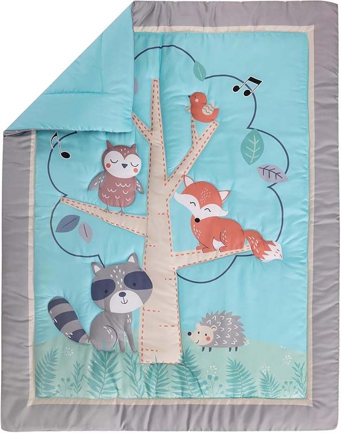 Blue Woodland Nursery Crib Bedding Set for Boys 3 Pieces Fox Owl Raccoon Baby Boy Cot Bedding Set-CubbioJoy