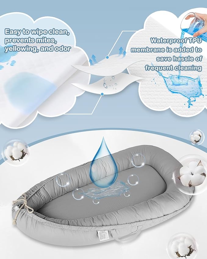 Baby Lounger - Infant Lounger for Newborn 0-24 Months, Pure Cotton Breathable Baby Nest Lounger Cover, Newborn Essentials for Baby Boys & Girls, Portable Baby Lounger for Home and Travel-CubbioJoy