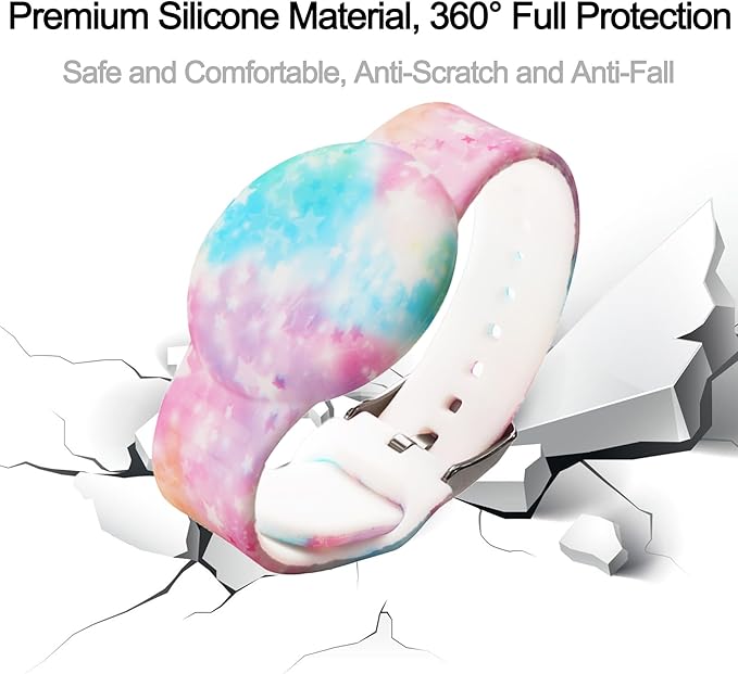 2 Pack Waterproof AirTag Bracelet for Kids, Hidden Printed Wristband for Apple Air Tag, Silicone AirTag Holder GPS Tracker Case for Band for Child Toddler, Secure Anti-Lost Protection(Pink,Purple)-CubbioJoy