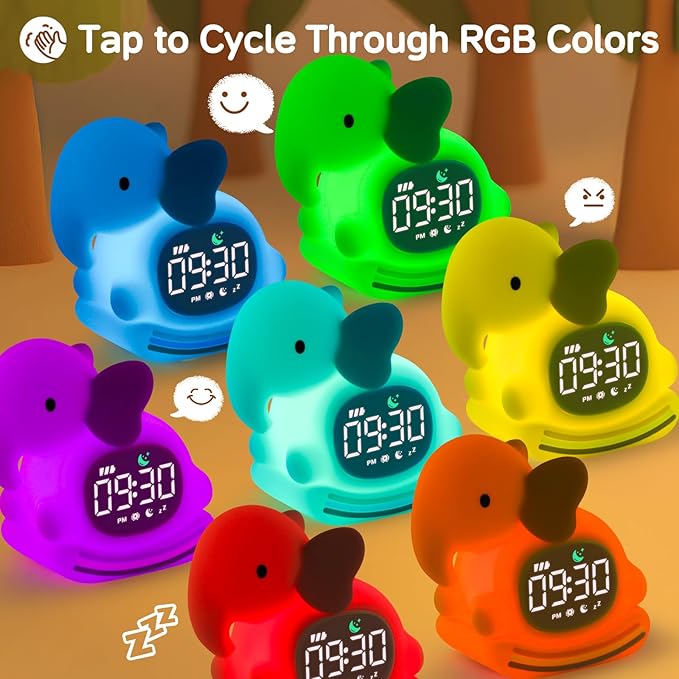 Alarm Clock for Kids with Night Light, Sleep Training Clock Time to Wake Clock, Rechargeable Silicone Light for Bedroom, Perfect Sleep Companion for Boys Girls, Pink Elephant-CubbioJoy