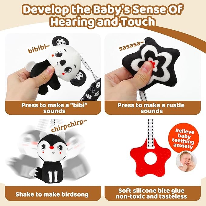 Black and White High Contrast Baby Toys - Sensory Infant Hanging Carseat & Stroller Toy for Newborns 0-6,6-12Months Perfect Easter Birthday & Baby Shower for Babies Boys Girls-CubbioJoy