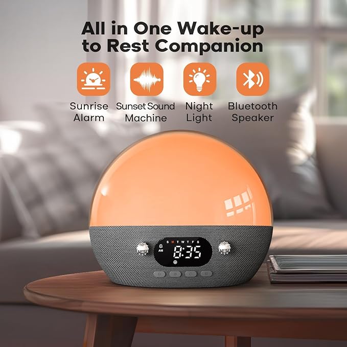 Dekala Smart Sunrise Alarm Clock with Wireless Charging for iPhone 14 13 12 Apple Watch AirPods Samsung, White Noise Sleep Sounds Machine, Nursery Night Light for Heavy Sleeper-CubbioJoy