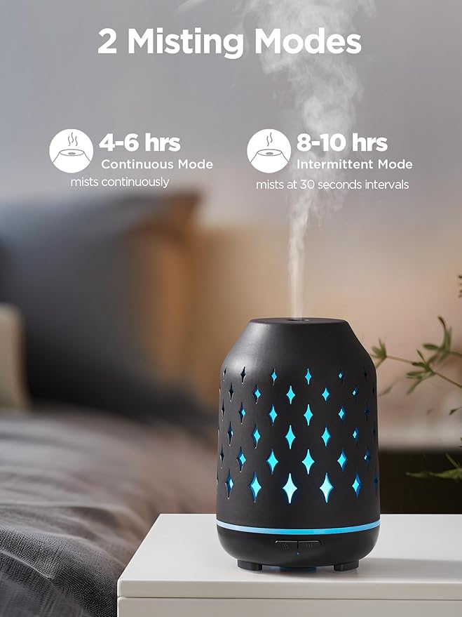 InnoGear Aromatherapy Diffuser, 150ml Ceramic Diffuser Ultrasonic Humidifier Cool Mist Essential Oil Diffusers for Home Air Diffuser with 2 Mist Modes Waterless Auto Off, Black-CubbioJoy