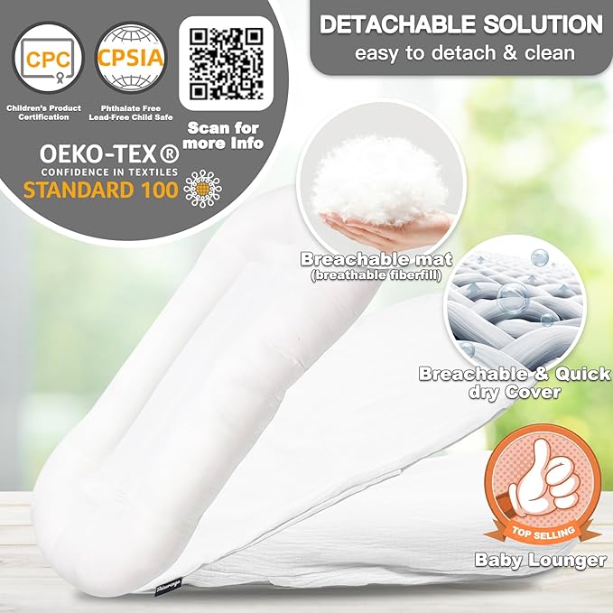 Baby Lounger - Snuggle Cozy Me Infant Lounger for Newborns | Breathable & Soft, Portable Awake-Time Pad, Essential Baby Gift- Natural (Lounger Cover Included)-CubbioJoy