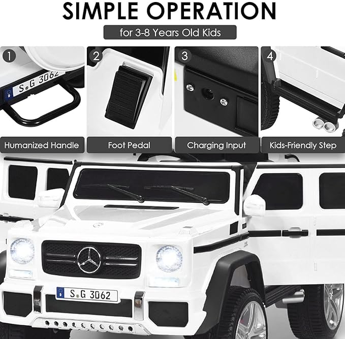 Costzon Ride on Car, Licensed Mercedes-Benz Maybach, 12V Battery Powered Vehicle Toy w/ 2 Motors, Remote Control, 3 Speeds, Lights, Horn, Music, Aux, Storage, Truck, Electric Car for Kids (White)-CubbioJoy