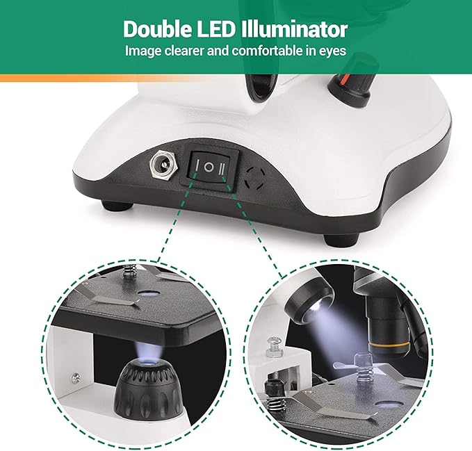 BNISE Microscope kit for Kids Adults Students, 40X-2000X Magnification, Prepared Slides Kit, Dual LED Illumination, All Glass Optics, and Cordless Capability for Children Beginner-CubbioJoy