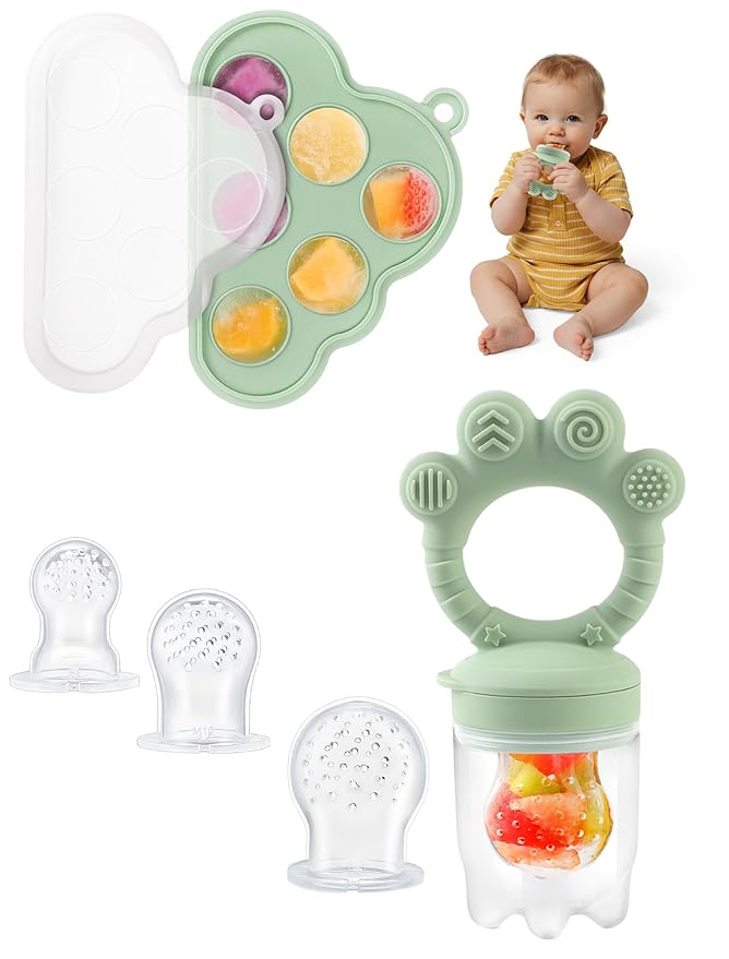 Breastmilk Popsicle Molds & Baby Fruit Food Feeder Pacifier, Silicone Baby Food Storage Containers, Baby Popsicle Molds Teething for Toddler Teething & Infant Self Feeding (Green)-CubbioJoy