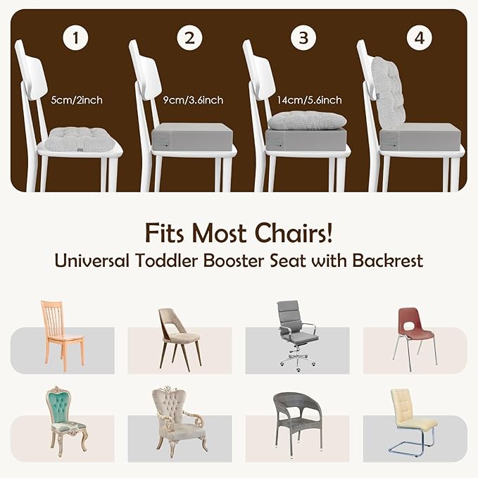 Booster Seat for Kitchen Chair with Comfy Backrest Pillow and Adjustable Safety Buckles,Non-Slip Kid Toddler Booster Seat for Dining Table, PU Travel Baby Booster Cushion Chair-CubbioJoy