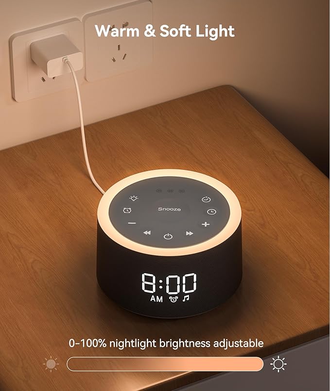 Dreamegg D1+ Sound Machine & Alarm Clock - Sound Machine for Sleep, White Noise Machine with 29 Soothing Sounds, Night Light, 0-100% Dimmable, White Noise Alarm Clock for Bedrooms Adults Baby, Black-CubbioJoy