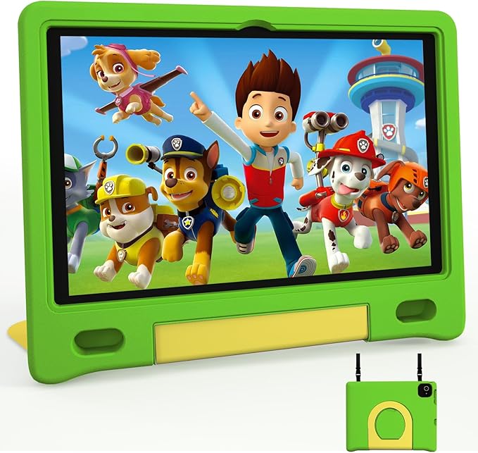 JREN Kids Table 10.1" ｜Android 14 Tablet for Kids｜64GB Storage｜Octa-Core｜WiFi ｜Cameras｜Parental Control｜Kids Content｜Case Included Great Gift for Children Ages 3-12 Years Old Green-CubbioJoy
