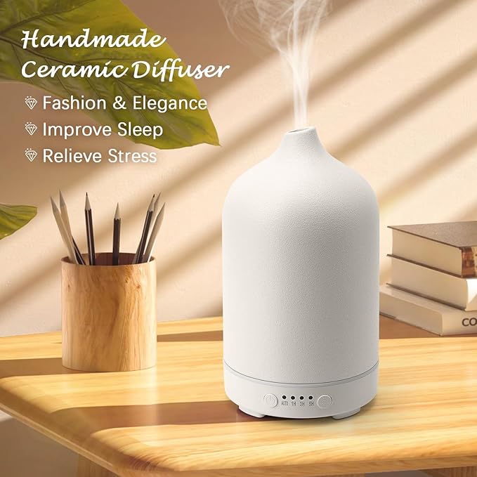 Diffuserlove Ceramic Diffuser 250ML Essential Oil Diffusers Aromatherapy Essential Oil Diffuser for Room Air Diffuser for Home Bedroom Stone Diffuser (White Big Size 250ml)-CubbioJoy