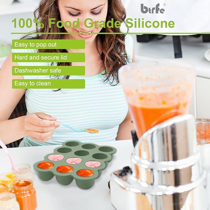 Baby Food Storage Container - 1.5oz x 12 Pods Silicone Freezer Tray with Lid for Homemade Baby Food, Fruit Purees, Vegetable & Breast Milk (Green)-CubbioJoy