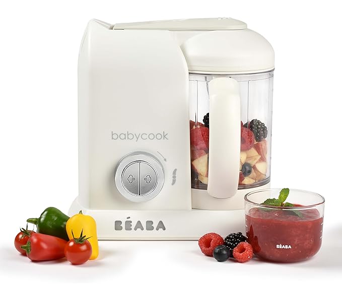 BEABA Babycook Solo 4 in 1 Baby Food Maker, Puree Steamer and Blender for Purees, Grinder with Auto Steam Cooking, Lrg Capacity 4.5 Cups 27 Servings in 20 Mins, White-CubbioJoy
