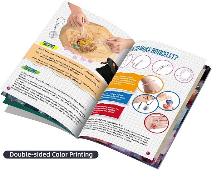 12PCS Gemstone Dig Kit for Kids – Dig Up Gems & Make Necklaces, Bracelets, Keychains – STEM Crystal Jewelry Craft Kit with Safety Goggles – Gift for Girls & Boys Ages 6 7 8 9 10 11 12-CubbioJoy