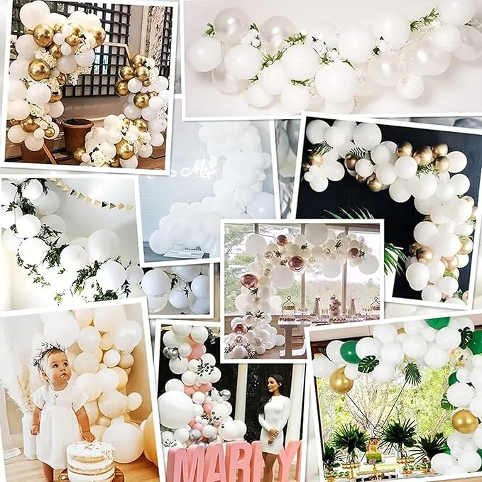 140pcs Balloon Arch Kit, White Balloons of Different Sizes Pack of 18 12 10 5 Inch Party Balloon Kit for Birthday Party or Balloon Arch as Graduation Wedding Baby Shower Anniversary Party Decorations-CubbioJoy