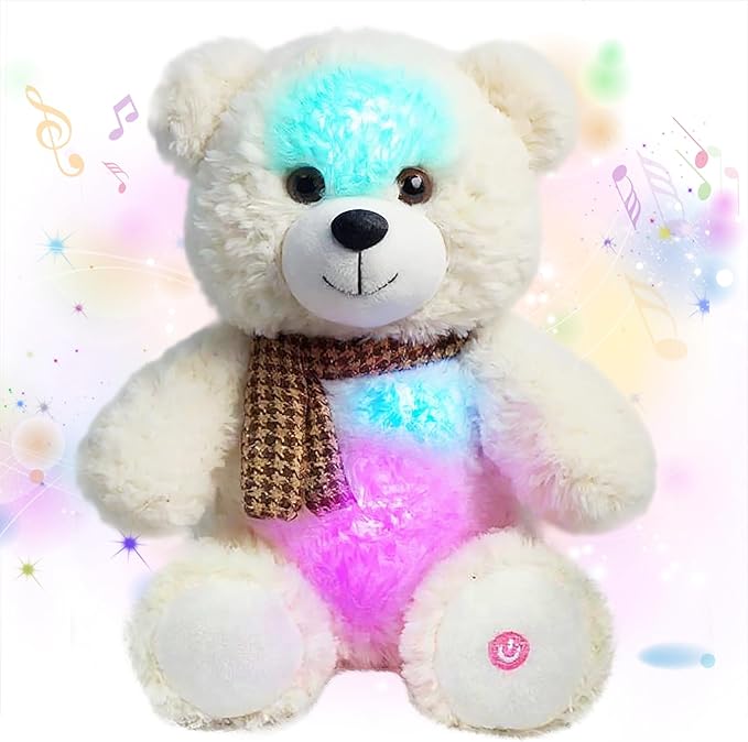 Cuteoy Glowing LED Bear Light-up Nightlight Toys Musical Plush Stuffed Animal Singing Lullabies Birthday Christmas Plushies Gifts for Kids Boys Girls,10.5"-CubbioJoy