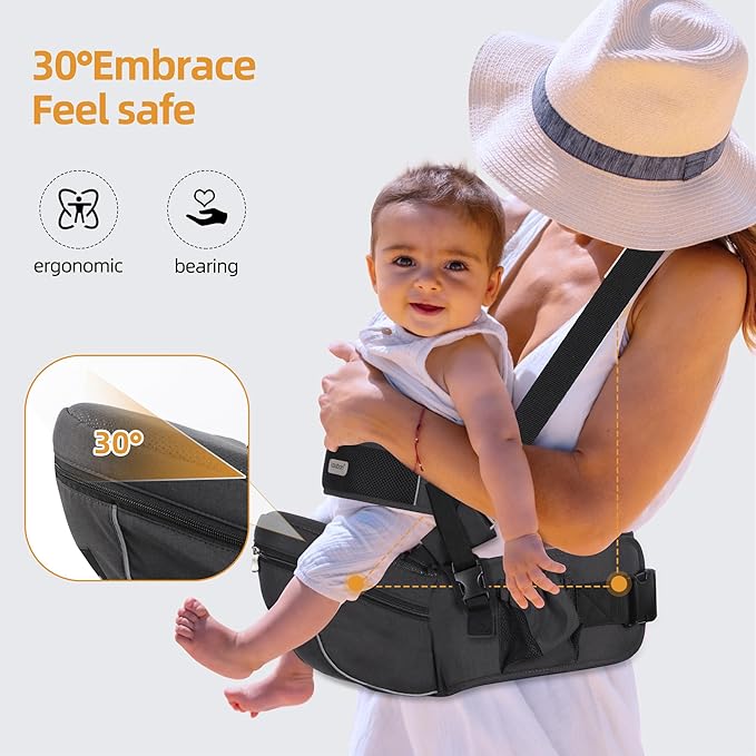 Baby Hip Seat Carrier, Ergonomic Waist Stool for Child Infant with Adjustable Strap Pocket Soft Base, Baby Hip Carrier for Newborns & Toddlers-CubbioJoy