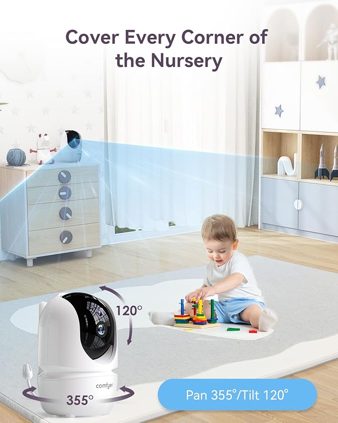 7" Split-Screen Baby Monitor with 2 1080P Cameras, 720P HD No WiFi Monitor with a Flexible Bracket, Video Baby Monitor with Camera and Audio, 2 Way Audio, Remote PTZ, Auto Night Vision-CubbioJoy