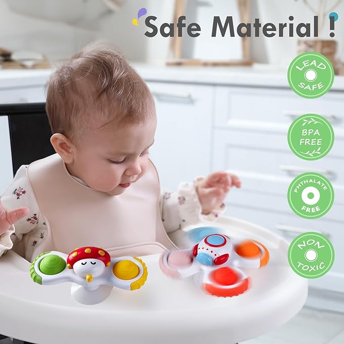 ALASOU 3PCS Pop Suction Cup Spinner Toys for 1 Year Old Boy Girl|Novelty Spinning Tops Toddler Toys Age 1-2|Sensory Baby Bath Toy for Toddlers 1-3|12 18 Months Boy Birthday Gift for Infant-CubbioJoy